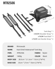 Rhinowalk MTR2506BK 5.6l Su Geçirmez Sert Kabuk Motosiklet Tank Çantası – Telefon Cepli, Manyetik Kapaklı, Omuz Askılı, Universal