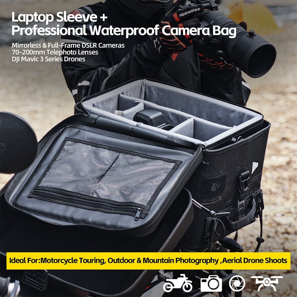 MFT2301 & Fortress x Camera Version – Su Geçirmez Motosiklet Kuyruk Çantası & Kamera Çantası