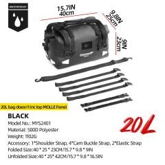 Rhinowalk Su Geçirmez Motosiklet Duffel Çanta 20LT – Kuyruk Çantası, Arka Koltuk Çantası, Roll-Top Seyahat Ekipman Çantası