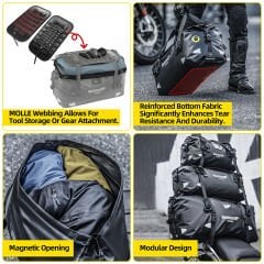 Rhinowalk Su Geçirmez Motosiklet Duffel Çanta 20LT – Kuyruk Çantası, Arka Koltuk Çantası, Roll-Top Seyahat Ekipman Çantası
