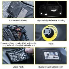 Rhinowalk Su Geçirmez Motosiklet Duffel Çanta 20LT – Kuyruk Çantası, Arka Koltuk Çantası, Roll-Top Seyahat Ekipman Çantası