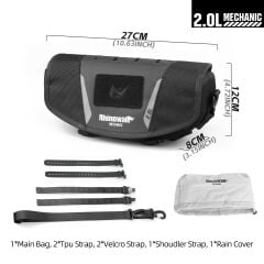 Rhinowalk MJX2010BK Mechanic Series X 2L Gidon Çantası – Suya Dayanıklı, Kompakt Motor / Scooter / Bisiklet Ön Çantası