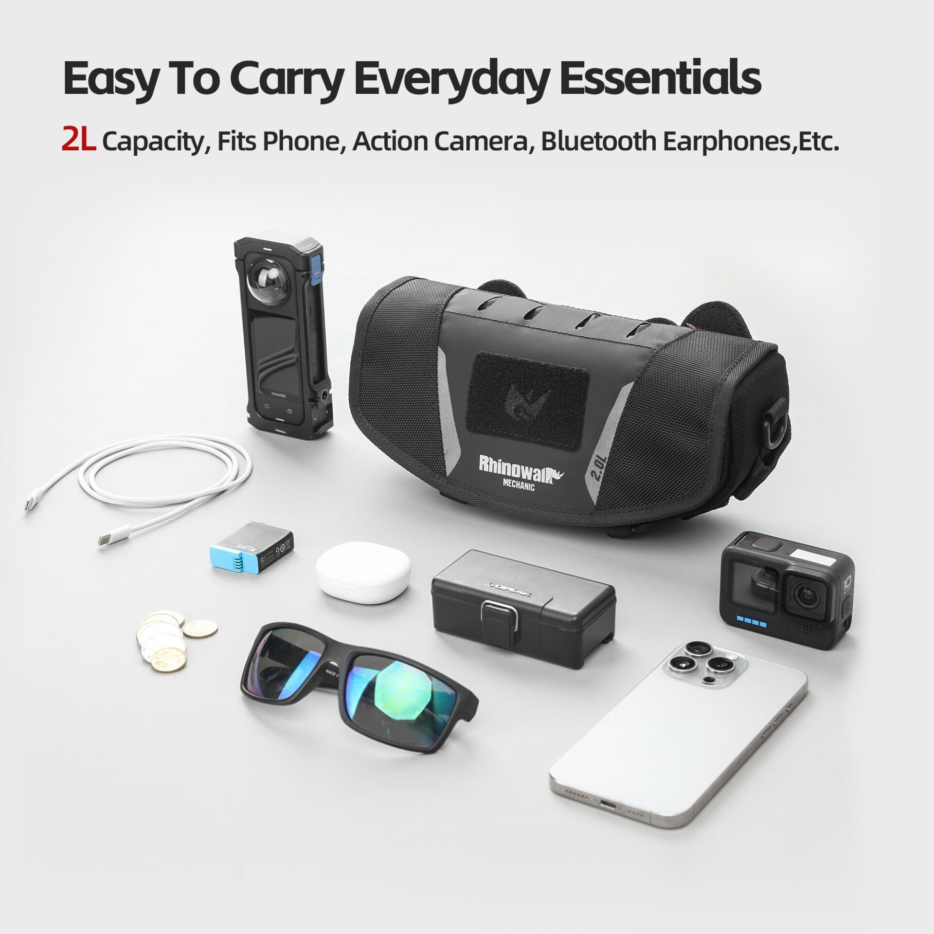 Rhinowalk MJX2010BK Mechanic Series X 2L Gidon Çantası – Suya Dayanıklı, Kompakt Motor / Scooter / Bisiklet Ön Çantası