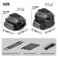 Rhinowalk MFT2310 Katlanabilir / Genişleyebilir Sert Kasa Motor Kuyruk Çantası — 23L→35L, %100 Su Geçirmez İç Torba, EVA Hardshell, Universal Montaj