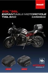 Rhinowalk MTR2335KC Katlanabilir / Genişleyebilir Sert Kasa Motor Kuyruk Çantası — 23L→35L, %100 Su Geçirmez İç Torba, EVA Hardshell, Universal Montaj