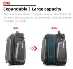 Rhinowalk MTR4001KC Sert Kabuklu Expandable Sele / Kuyruk Çantası 12–18L, Suya Dayanıklı, Karbon Siyah