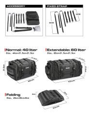 Rhinowalk 40-60L,Genişletilebilir Su Geçirmez Motosiklet Kuyruk Çantası