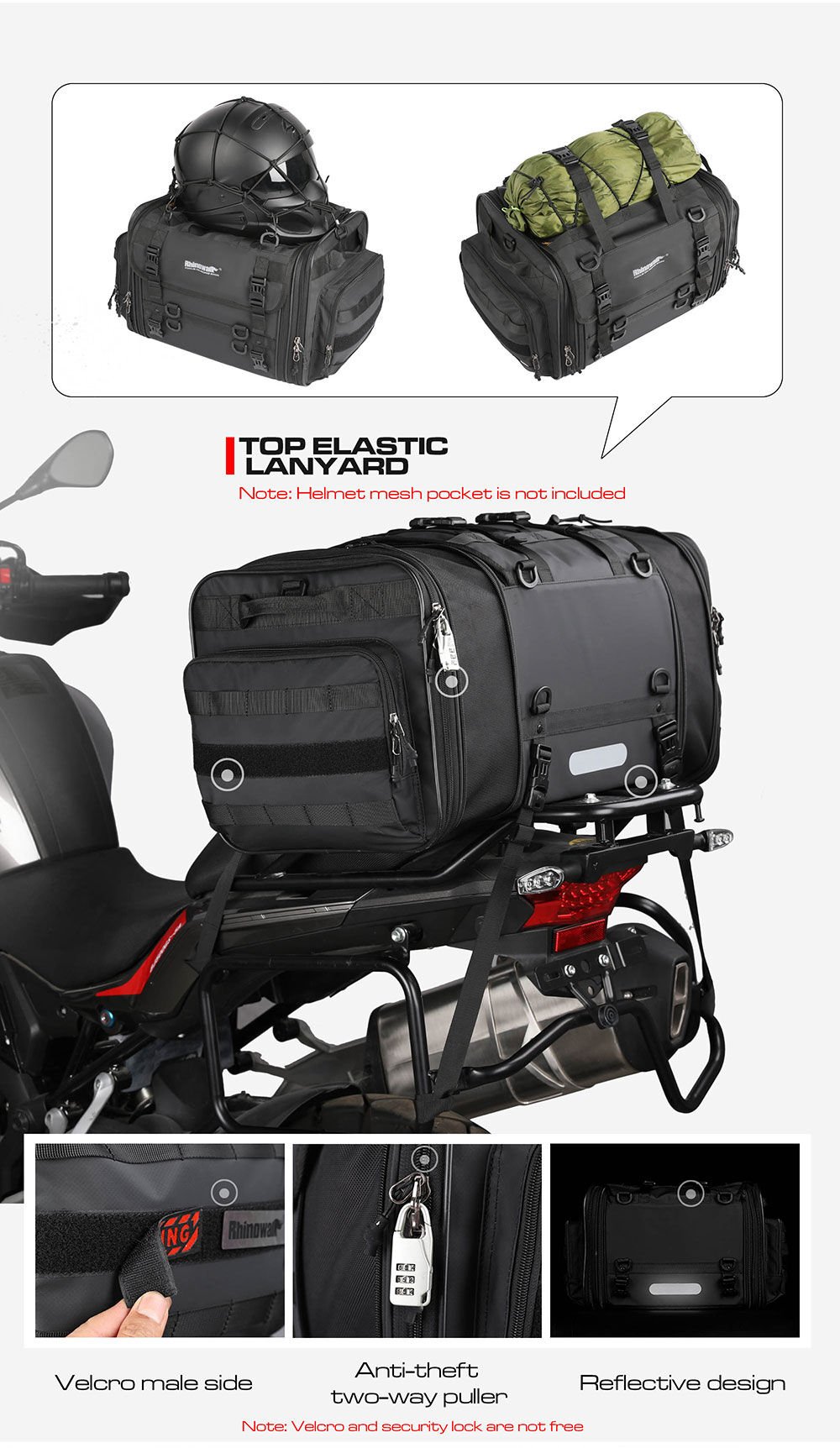 Rhinowalk 40-60L Genişleyen Motor Kuyruk Çantası | Rhinowalk