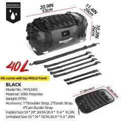 Rhinowalk Su Geçirmez Motosiklet Duffel Çanta 40Lt – Kuyruk Çantası, Arka Koltuk Çantası, Roll-Top Seyahat Ekipman Çantası