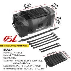 Rhinowalk Su Geçirmez Motosiklet Duffel Çanta 65Lt – Kuyruk Çantası, Arka Koltuk Çantası, Roll-Top Seyahat Ekipman Çantası