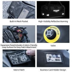 Rhinowalk Su Geçirmez Motosiklet Duffel Çanta 65Lt – Kuyruk Çantası, Arka Koltuk Çantası, Roll-Top Seyahat Ekipman Çantası