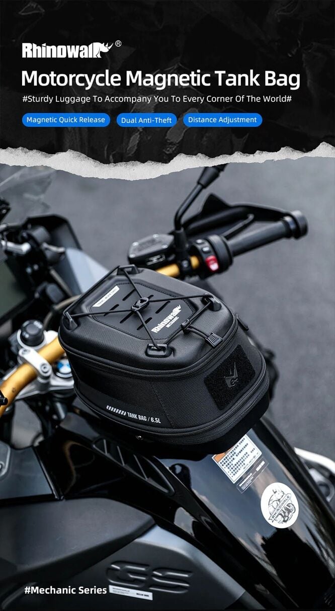 Rhinowalk MJX2011 Manyetik Hızlı Sök-Tak Tank Çantası – Su Geçirmez, Geniş Hacimli, Mıknatıslı Motosiklet Tank Çantası